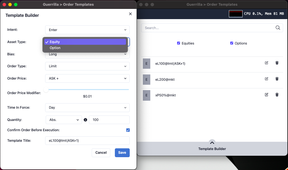 Create an order template on Guerrilla