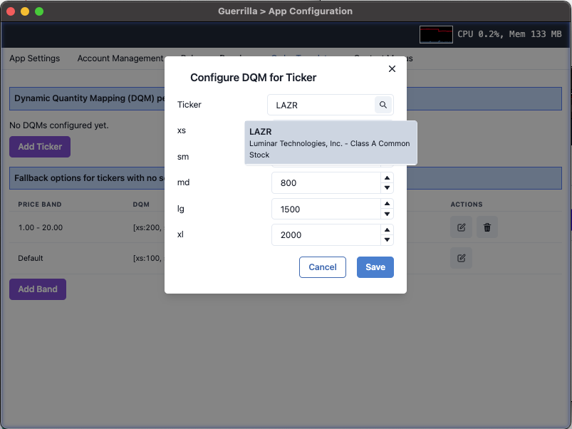 Dynamic Quantity Mapping Config Per Ticker